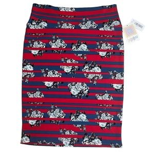 NWT Lularoe Cassie Skirt Size Large Red Blue Rose